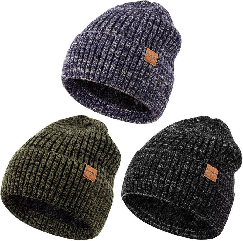 MSDC 3 Pack Winter Hats for Men, Warm Fleece Lined Beanie for Men Women, Fashionable Knit Hat Skull Cap for Cold Weather - Image 1